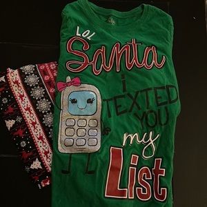 Little girl’s Christmas long sleeve shirt paired with Christmas leggings